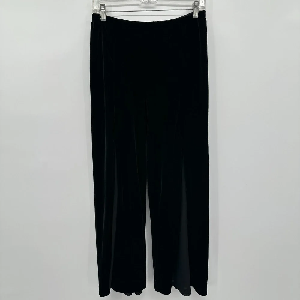 XSCAPE Joanna‎ Chen Pants Size 6 Black Velvet Chiffon Stretch Palazzo Wide Leg